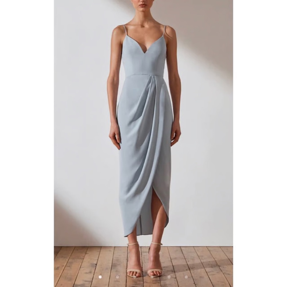 Shona Joy Powder Blue Draped Midi Dress Size 8 AUS 8 US 4 NWOT